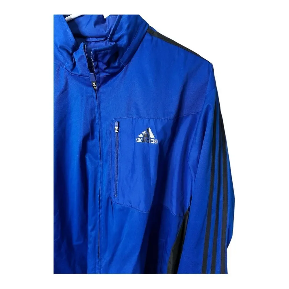 Adidas DRIVE 2 ALL WEATHER Hooded Blue & Black windbreaker Track jacket Sz XL